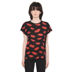 Saint Laurent Slp Red Lip Print T-Shirt